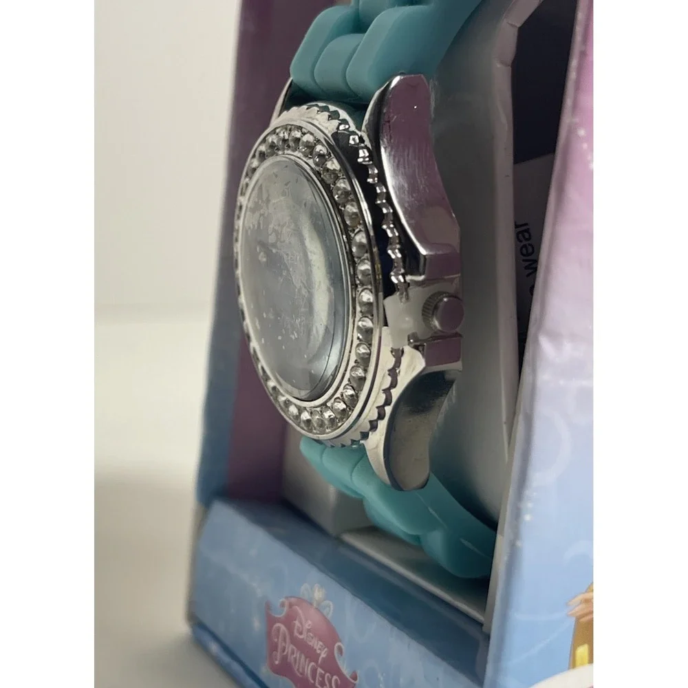 Vintage Disney Princess Watch Double Rhinestone Trimmed Face NIB‎ Teal Blue Band